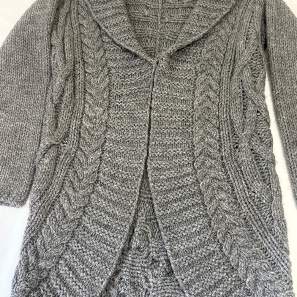 TALBOTS LADIES CABLE‎ KNIT OPEN FRONT LONG CARDIGAN SWEATER GRAY SIZE MEDIUM - Picture 2 of 16
